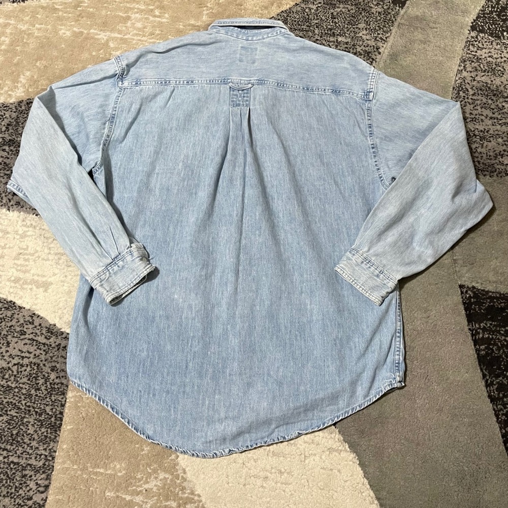 VTG Gap Denim Shirt Button Down Men XL Blue Distressed Pocket Cotton Made in USA - Picture 5 of 15